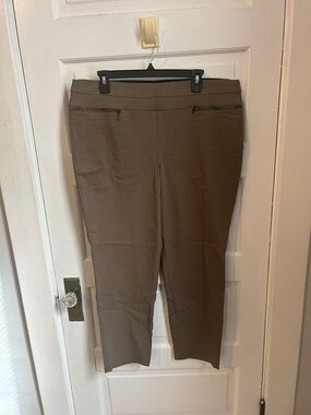Brown Stretch Ponte Ankle Pants